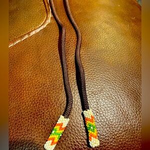 Handmade Indian Beaded Cord Ends on Brown Drawstring